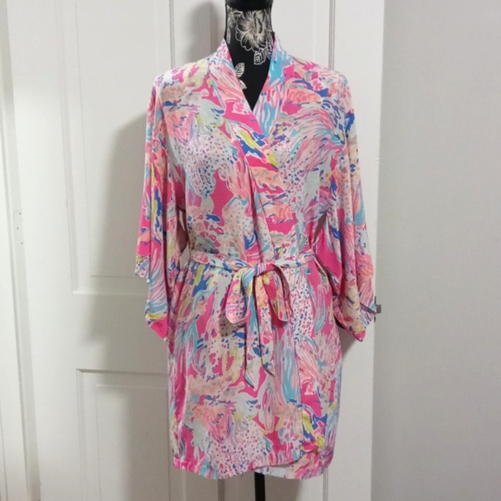 🐠HTF Lilly Pulitzer🐠 - Oversized Palm Beach Silk Robe
